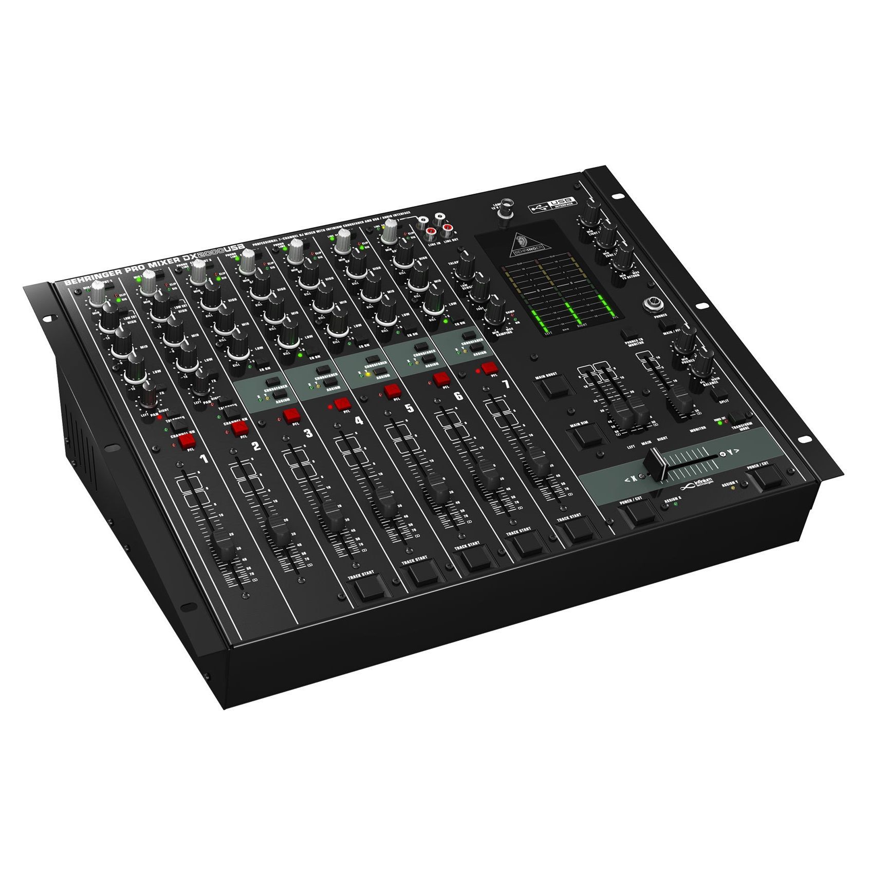 BEHRINGER DX2000USB - микшер,5 двойных стерео входа, 2 моно микрофонных, эквалайзер, USB-интерфейс