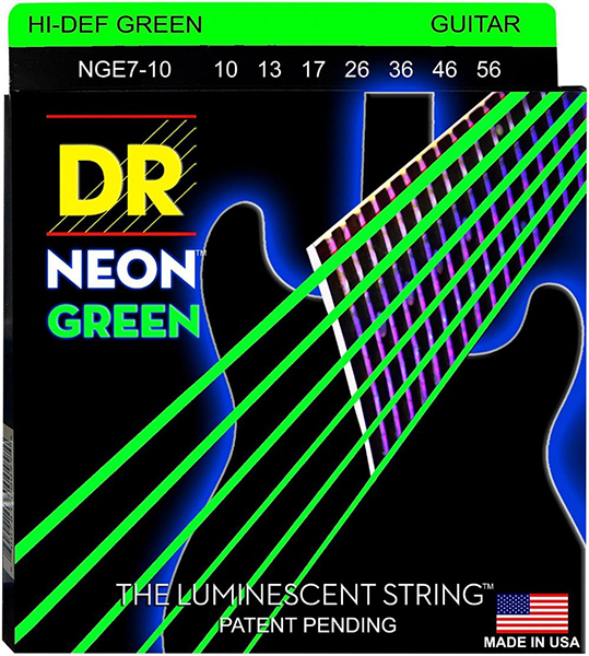 NGE7-10 Neon Green Комплект струн для 7-струнной электрогитары, никелированные, с покр., 10-56, DR