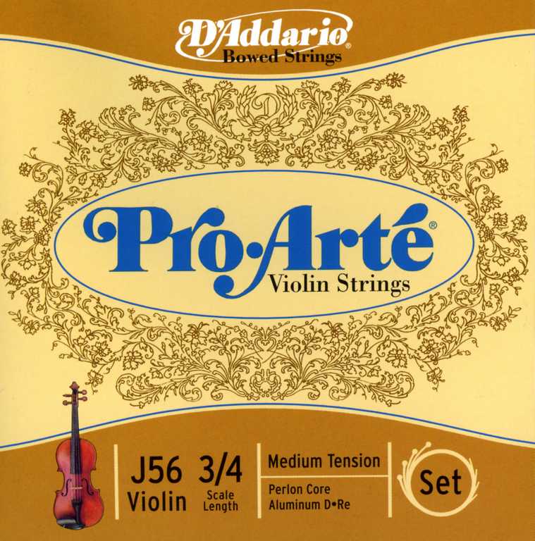 J56-3/4M Pro-Arte Комплект струн для скрипки размером 3/4, среднее натяжение, D'Addario