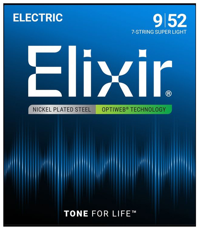 19007 Optiweb Комплект струн для 7-струнной электрогитары, никел.сталь, Super Light 9-52, Elixir