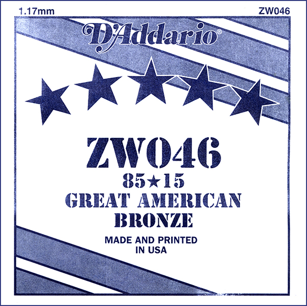 ZW046 Отдельная струна для акустической гитары, бронза 85/15, 046, D'Addario