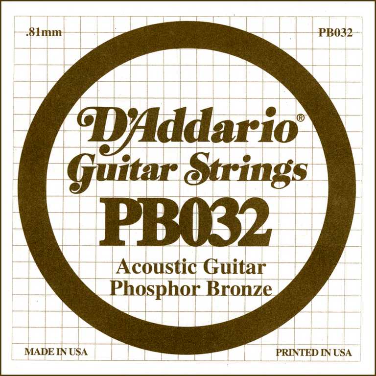 PB032 Phosphor Bronze Отдельная струна для акустической гитары, фосфорная бронза, .032, D'Addario