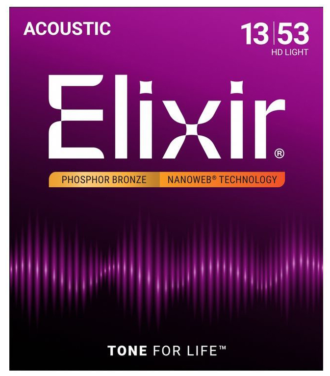 16182 NANOWEB Комплект струн для акустической гитары, HD Light, фосф.бронза, 13-53, Elixir