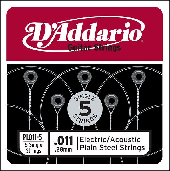 PL011-5 Plain Steel Отдельная стальная струна без обмотки 011, 5шт, D`Addario