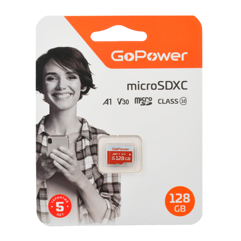 00-00025683 Карта памяти microSD 128GB Class10 UHS-I (U3) 100 МБ/сек V30 без адаптера, GoPower
