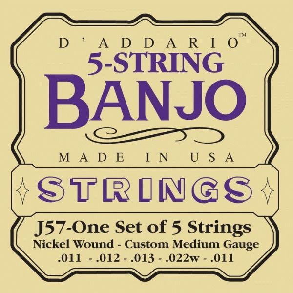 D'ADDARIO J57 - струны для банджо, 5 String and Tenor Banjo/Custom Medium/Nickel