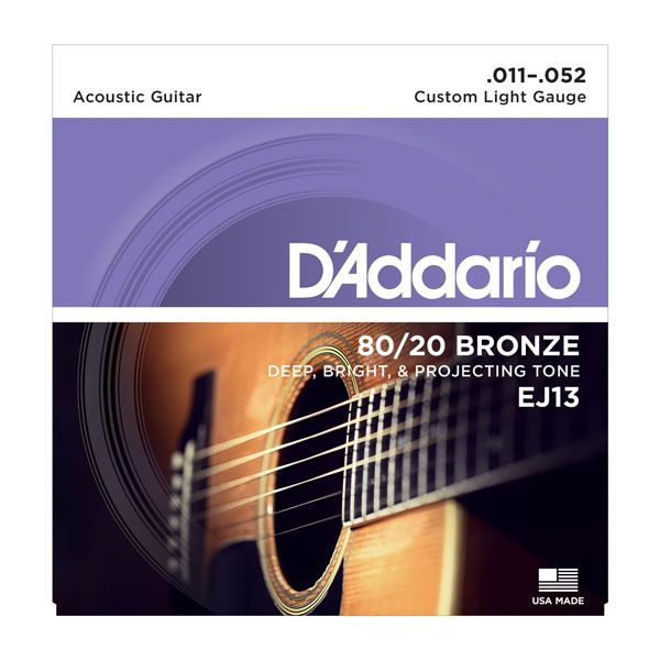 D'ADDARIO EJ13 - струны для акустической гитары, 11-52, бронза, 80/20 CUSTOM LIGHT