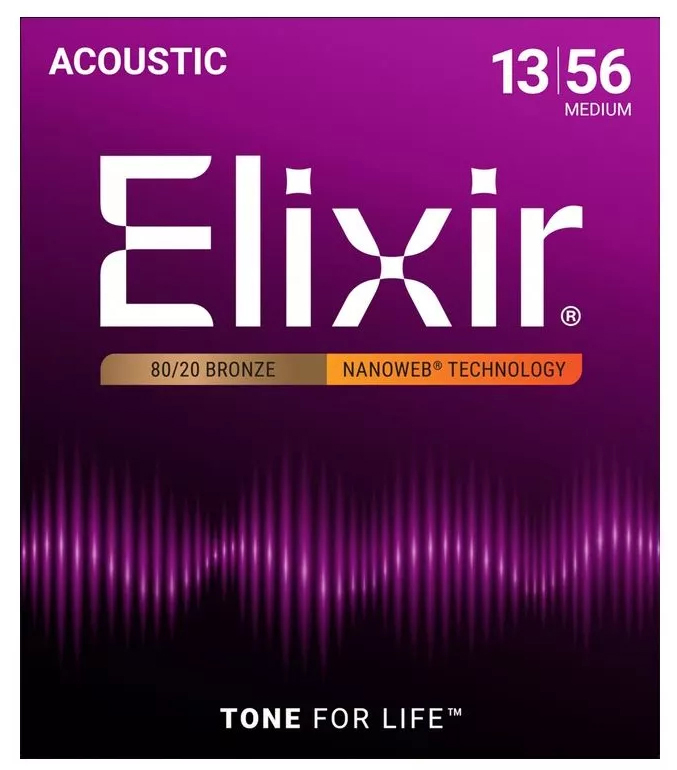 11102 NANOWEB Комплект струн для акустической гитары, Medium, бронза 80/20, 13-56, Elixir