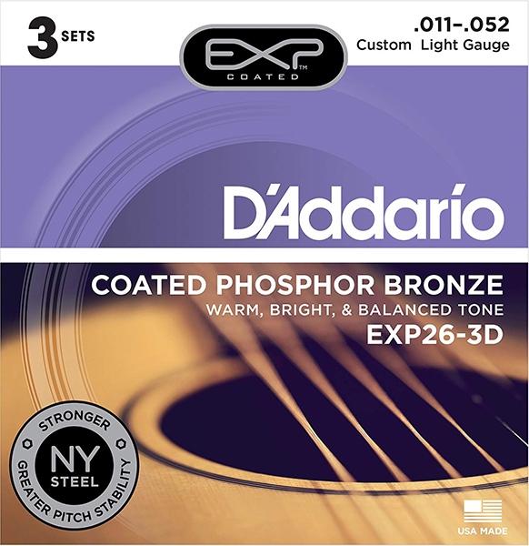 EXP26-3D Coated Phosphor Bronze Струны для акустической гитары, C.Light, 11-52, 3 компл, D'Addario