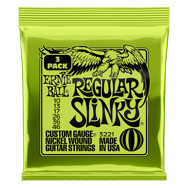 P03221 Regular Slinky Струны для электрогитары, 3 комплекта, никелированные, 10-46, Ernie Ball