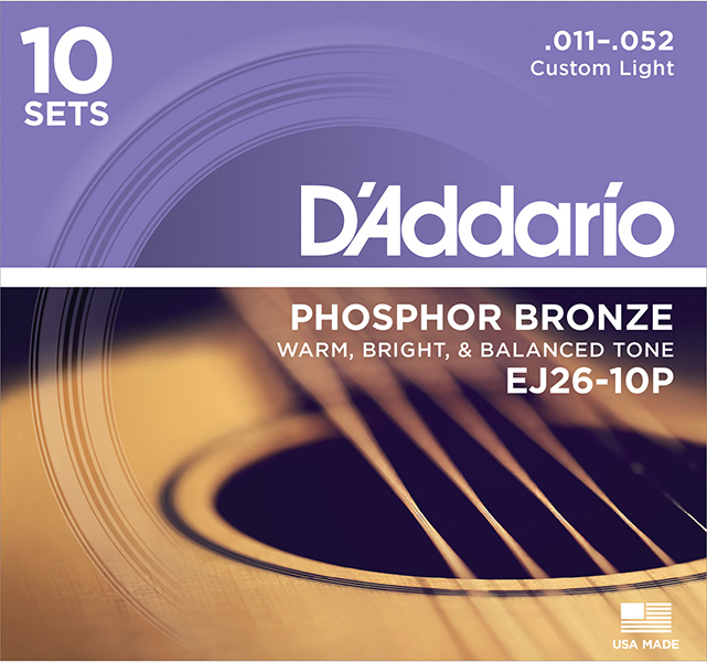 EJ26-10P Phosphor Bronze Струны для акустической гитары, Custom Light, 11-52, 10 компл., D'Addario