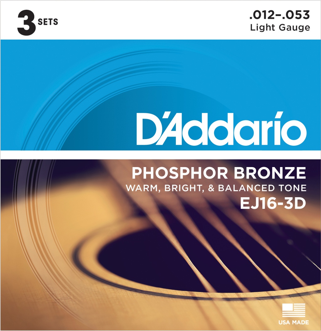 EJ16-3D Phosphor Bronze Струны для акустической гитары фосф.бронза, 3 комплекта, 12-53, D'Addario