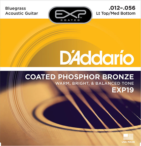 EXP19 Coated Phosphor Bronze Струны для акуст. гитары, L. Top/M. Bottom/Bluegrass, 12-56, D'Addario