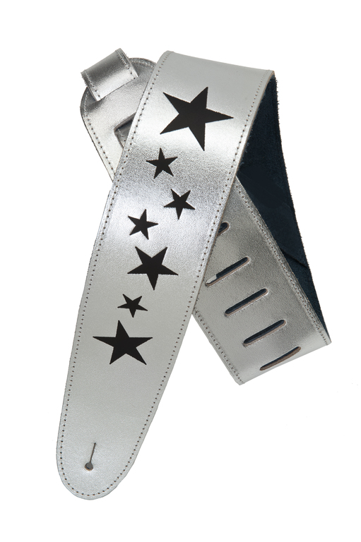 25SLE02 Embossed Silver Кожаный ремень для гитары, серебряный, тиснение «Stars», Planet Waves