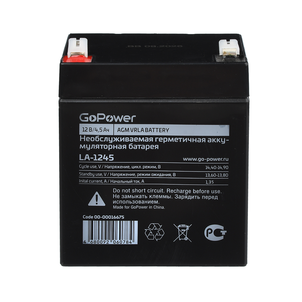 00-00016675 LA-1245 Аккумулятор cвинцово-кислотный 12В, GoPower