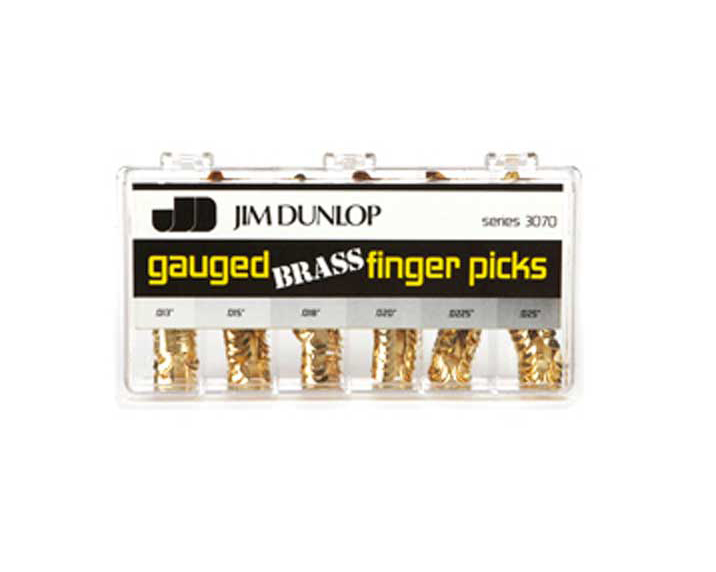 3070 Brass Коробка медиаторов на палец 120шт, латунь, 6 толщин, Dunlop
