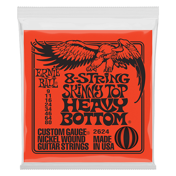 P02624 Skinny/T Heavy/B Slinky Комплект струн для 8-стр электрогитары, никелиров., 9-80, Ernie Ball
