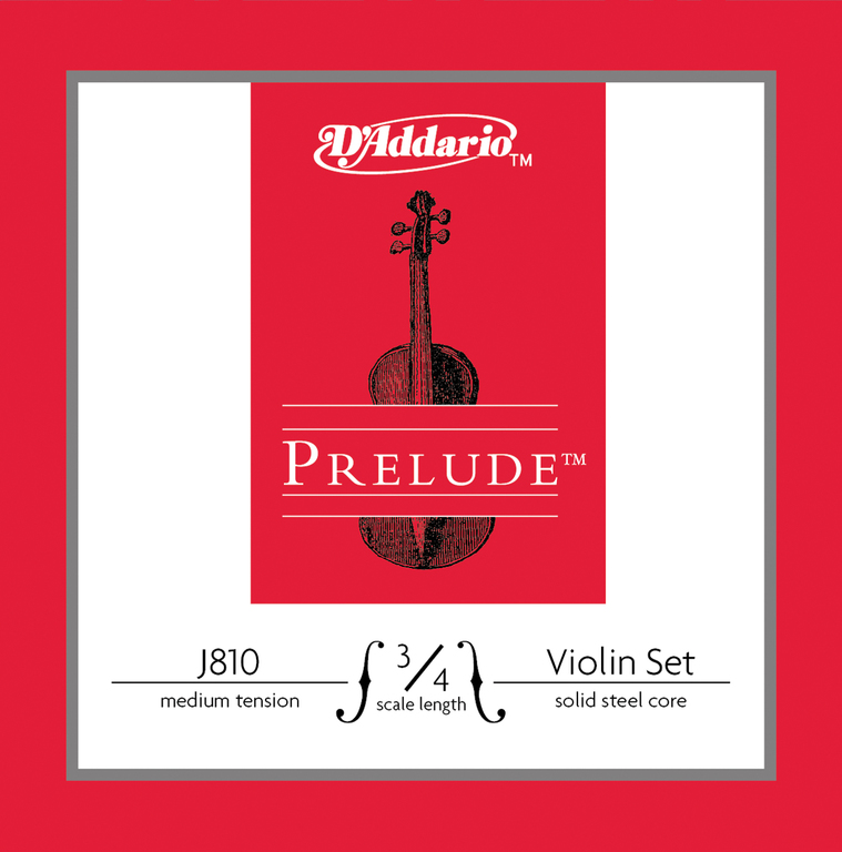 J810-3/4M Prelude Комплект струн для скрипки размером 3/4, среднее натяжение, D'Addario