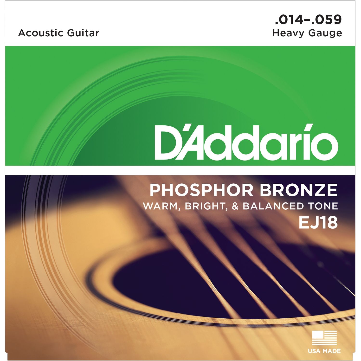 D'ADDARIO EJ18 - струны для акустической гитары с обмоткой из фосфорной бронзы, Hard Tension,014-059