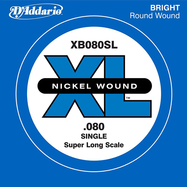 XB080SL Nickel Wound Отдельная струна для бас-гитары, никелированная, .080, Super Long, D'Addario