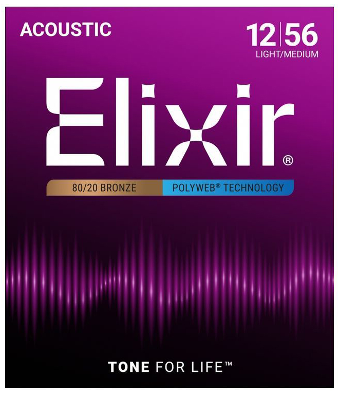 11075 POLYWEB Комплект струн для акустической гитары, Light-Medium, бронза 80/20, 12-56, Elixir