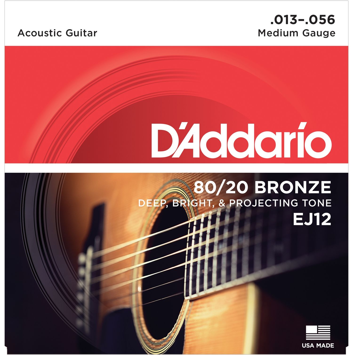 D'ADDARIO EJ12 - струны для акустической гитары, бронза 80/20, Medium 13-56