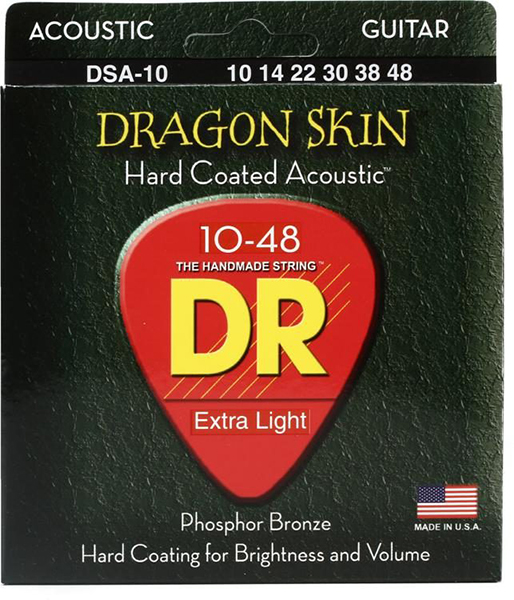 DSA-10 Dragon Skin Комплект струн для акустической гитары, фосфорная бронза, с покрытием, 10-48, DR