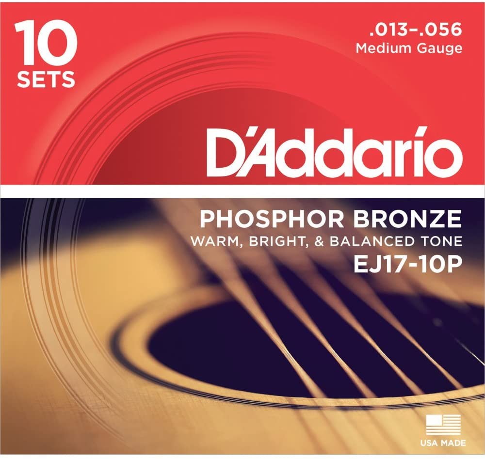 EJ17-10P Phosphor Bronze Струны для акустической гитары фосф.бронза, 10 комплектов, 13-56, D'Addario
