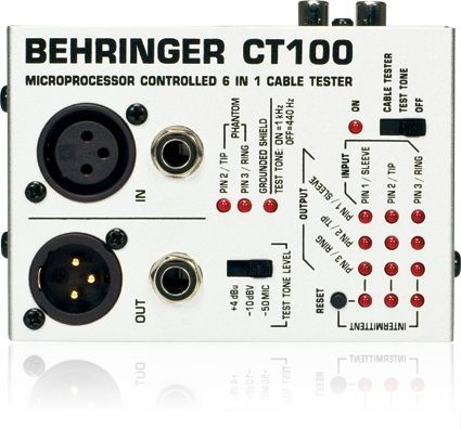 BEHRINGER CT100 - кабель-тестер,разъёмы XLR,TRS (1/4',1/8',TT), RCA,MIDI,дисплей,бат. 2-АА (не вкл)