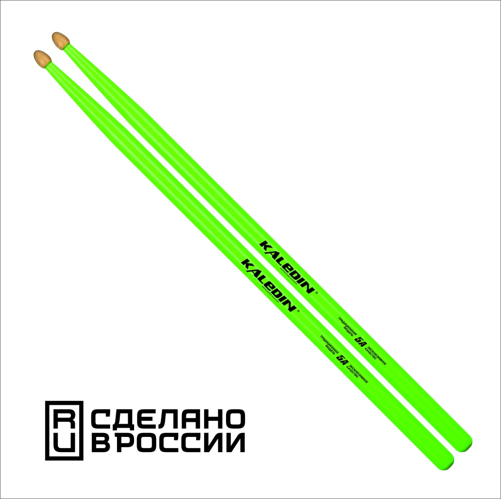 7KLHBGR5A 5A Барабанные палочки, граб, флуоресцентные зеленые, Kaledin Drumsticks