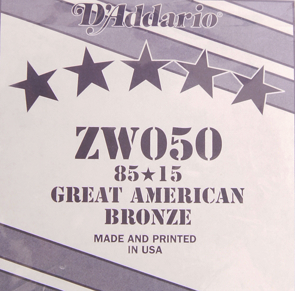 ZW050 Отдельная струна для акустической гитары, бронза 85/15, 050, D'Addario