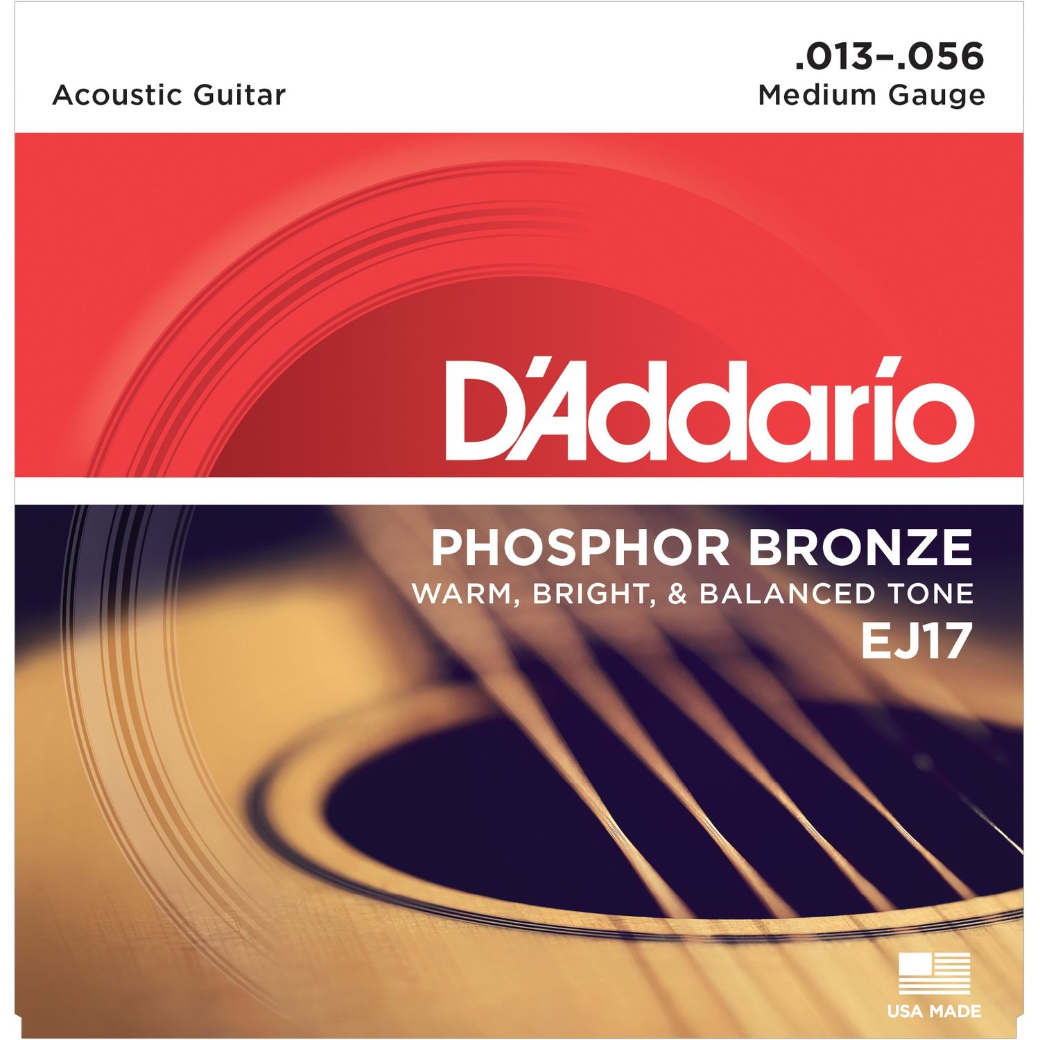D'ADDARIO EJ17 - струны для акустической гитары с обмоткой из фосфорной бронзы, Medium 13-56