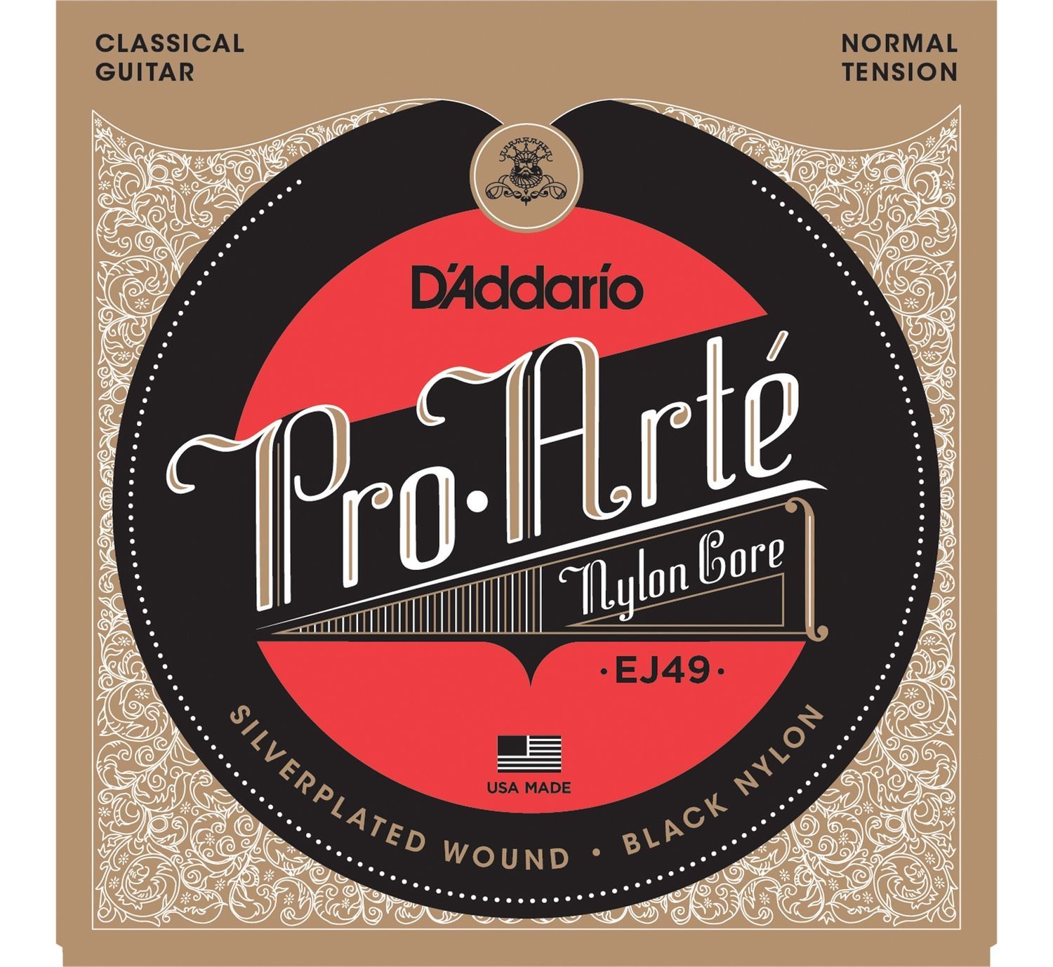 D'ADDARIO EJ49 - струны для классической гитары. серебро (Silver),черный нейлон,нормальное натяжение