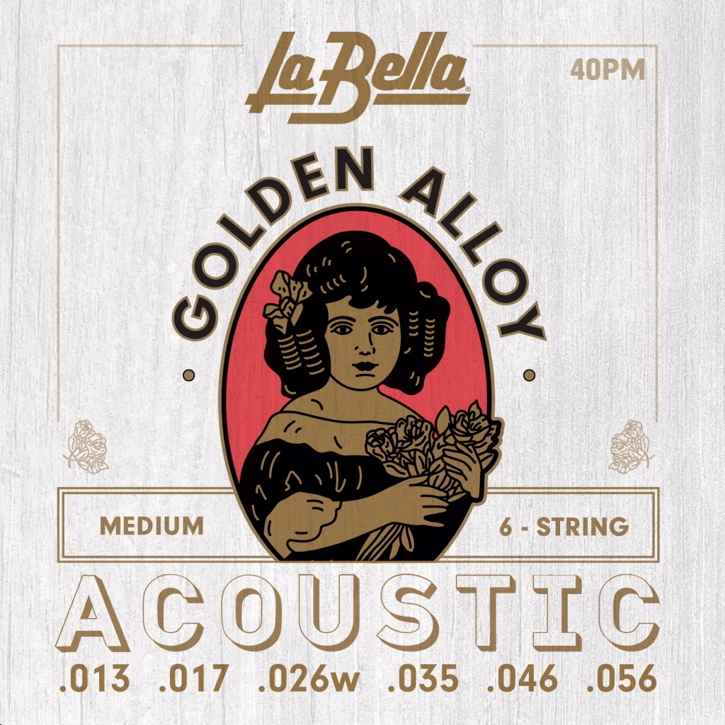 40PM Golden Alloy Комплект струн для акустической гитары, бронза 80/20, 13-56, La Bella