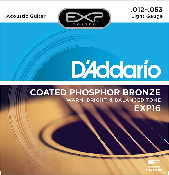 EXP16 Coated Phosphor Bronze Комплект струн для акустической гитары, Light, 12-53, D'Addario