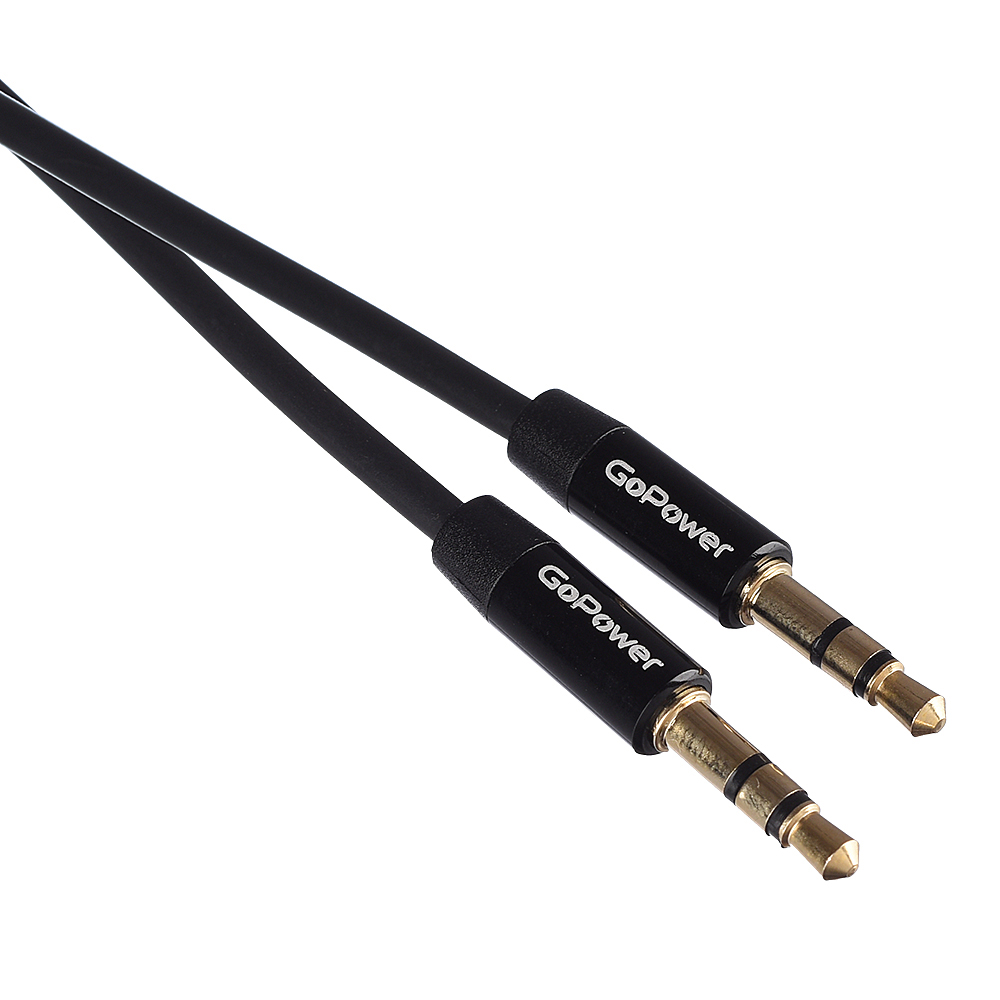 00-00027478 Кабель AUX 3.5мм (m)- 3.5мм (m), 1.0м, TPE черный, в пакете, GoPower