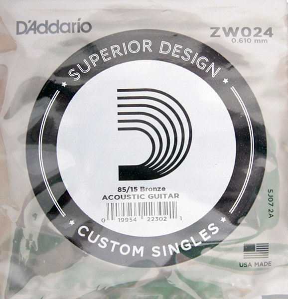 ZW024 Отдельная струна для акустической гитары, бронза 85/15, 024, D'Addario