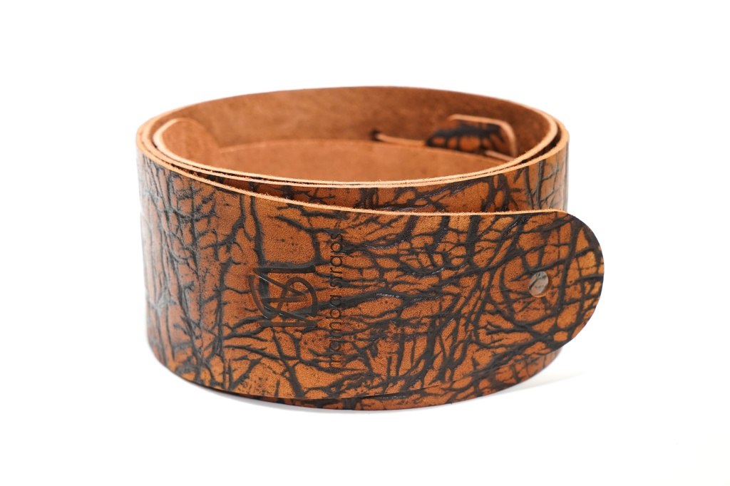 MB6061-131 Ремень для гитары, кожаный, коньяк песочный, Mamba straps