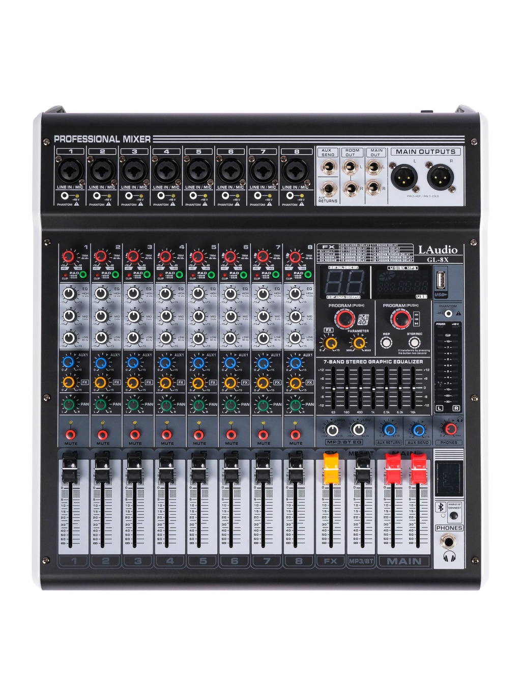 GL-8X Микшерный пульт, 8 каналов, серия PRO, LAudio