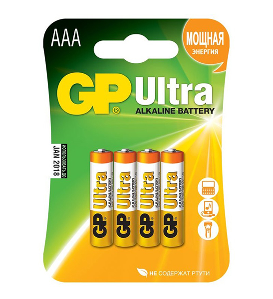 GP24AU-2CR4 Ultra Элемент питания ААА, алкалиновый, 4шт, GP