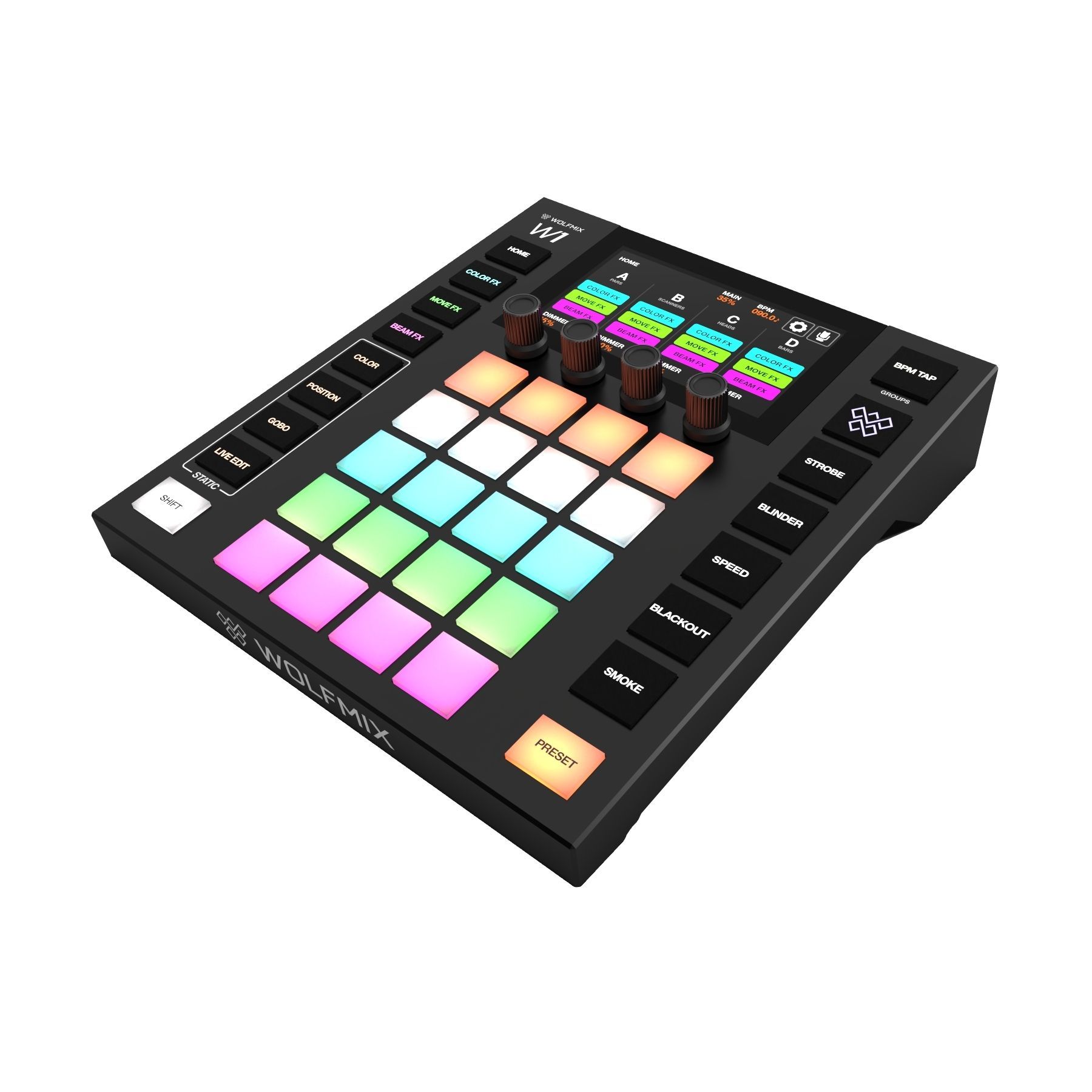 WOLFMIX WOLFMIX-W1-MK2 - автономный DMX-контроллер, MK2, 4х DMX512 (до 2048 каналов), USB, MIDI