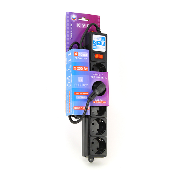 SPG-B-6-BLACK(ОТКР) PowerCube Фильтр-удлинитель 1.9м, (Откр. упаковка), Электрическая мануфактура