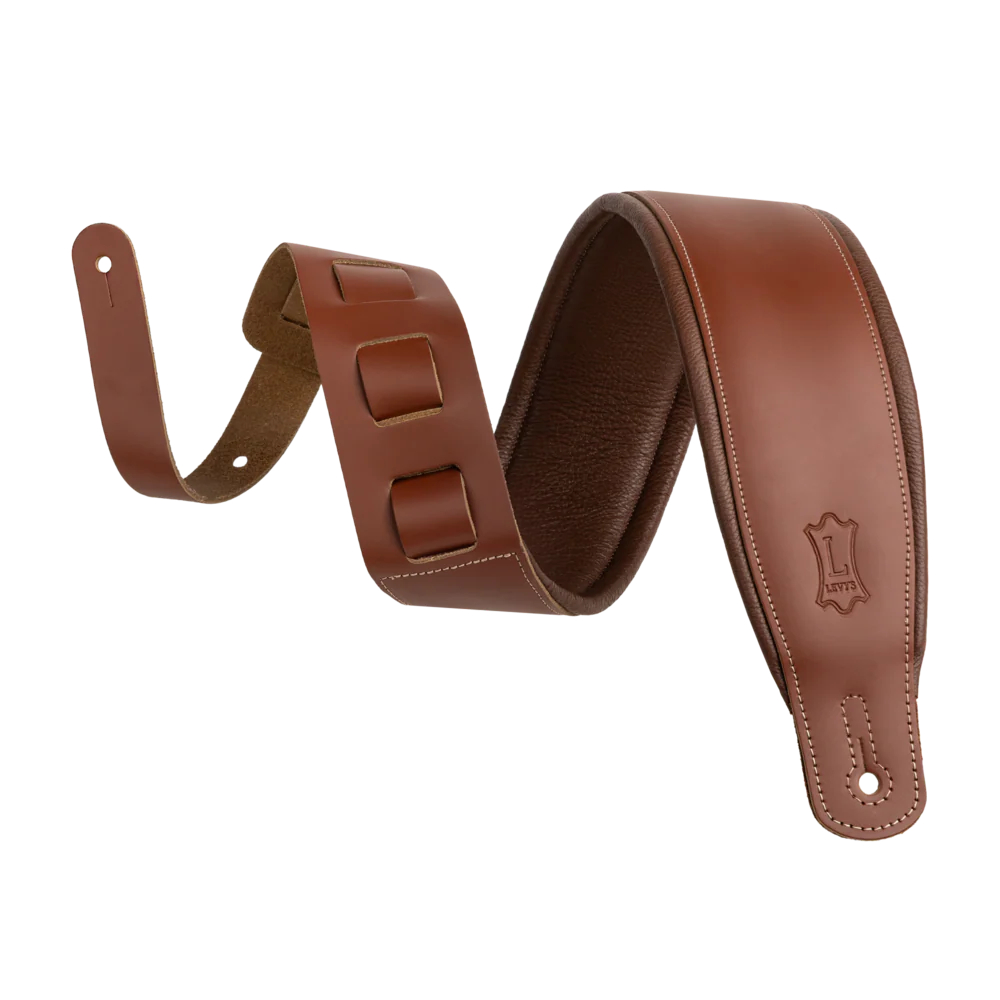 M26PD-WAL-BRN Amped Leather Series Ремень для гитары, кожаный, коричневый, Levy's