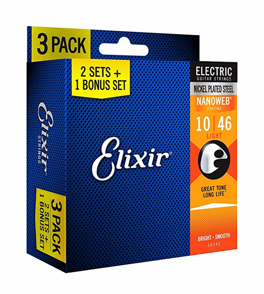 16542 NANOWEB Cтруны для электрогитары, Light, 10-46, 3 комплекта, Elixir