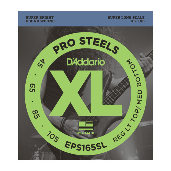 EPS165SL ProSteels Комплект струн для бас-гитары, Custom Light, 45-105, Super Long Scale, D'Addario
