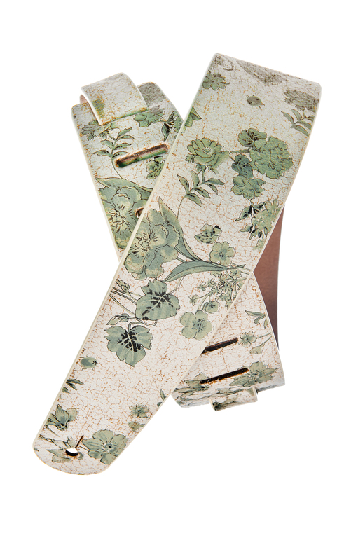25DFL-01 Distressed Кожаный ремень для гитары, рисунок «White Flowers», Planet Waves