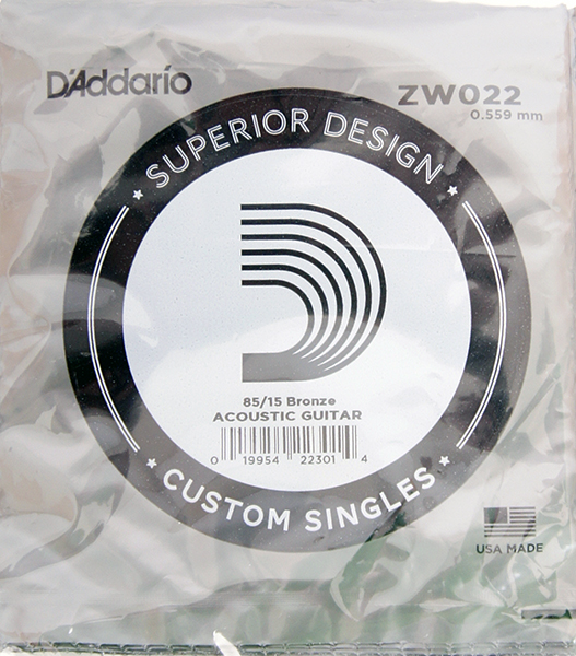 ZW022 Отдельная струна для акустической гитары, бронза 85/15, 022, D'Addario