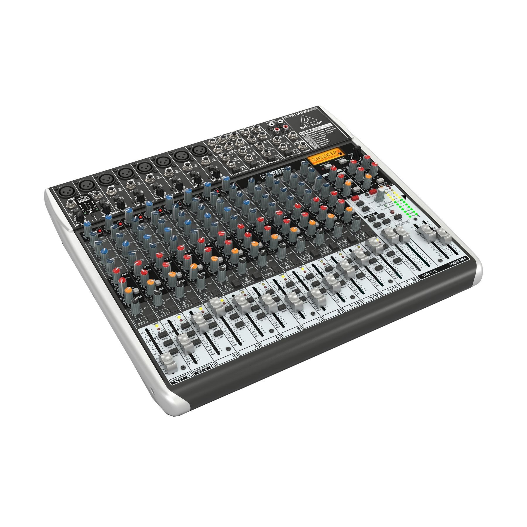 BEHRINGER QX2222USB - микшер, 16каналов, 3-х полосный эквалайзер DSP KLARK TEKNIK, USB интерфейс