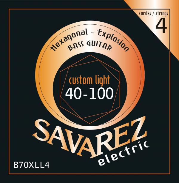 B70XLL4 Hexagonal Explosion Комплект струн для бас-гитары, никелированные, 40-100, Savarez