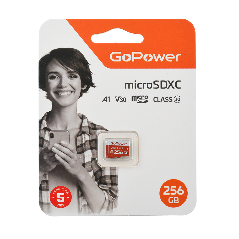 00-00025684 Карта памяти microSD 256GB Class10 UHS-I (U3) 100 МБ/сек V30 без адаптера, GoPower